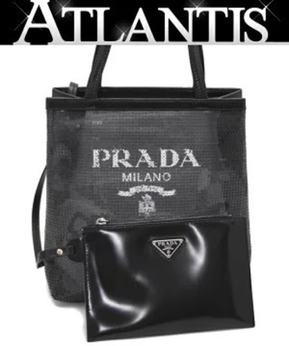 Prada sequin mesh handbag black
